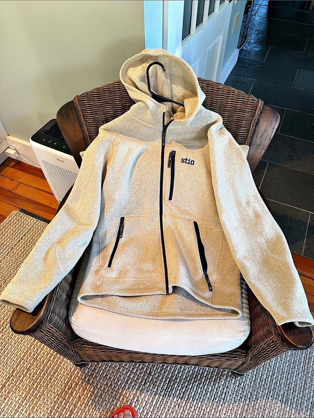 stio Men's Wilcox Fleece Hoodie Full-Zip Jacket in Cream